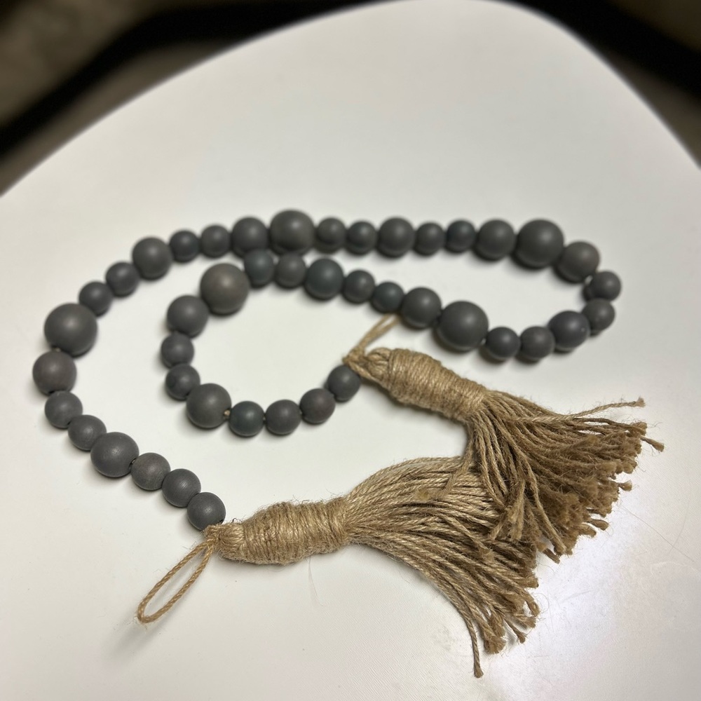 Gray Beaded Wood & Jute Garland